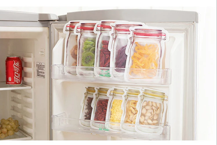 4 шт./партия многоразовые портативные сумки на молнии с баночкой Mason Jar для домашнего хранения герметичные пакеты для хранения пищевых продуктов мешочки для закусок сэндвич Ziplock