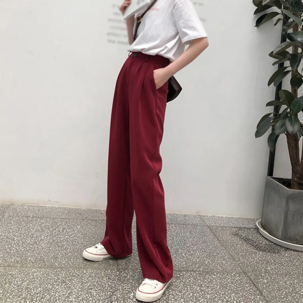 Новые зимние женские широкие брюки с высокой талией и карманами однотонные сезон