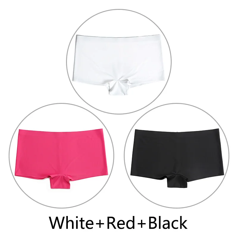 White Red Black 3 шт./партия, большие размеры, трусы для мальчиков, Бесшовные шелк, однотонный, высокая талия, сексуальное нижнее белье, женское эластичное белье, SX-L, американский размер - Цвет: White Red Black