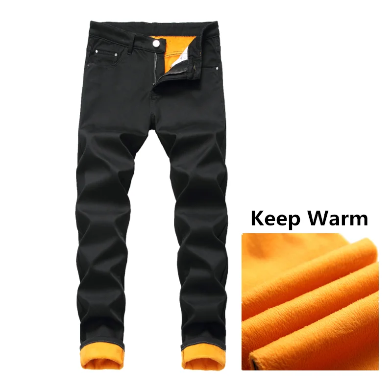 2022 Winter Solid Fleece Warm Men Slim Padded Jeans Trousers Hip Hop Pencil Women Vintage Denim Pants For Teens Pantalon Homme
