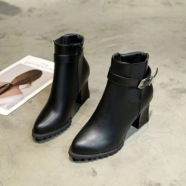 Осенне-зимние женские модельные Ботинки martin на высоком каблуке теплые зимние