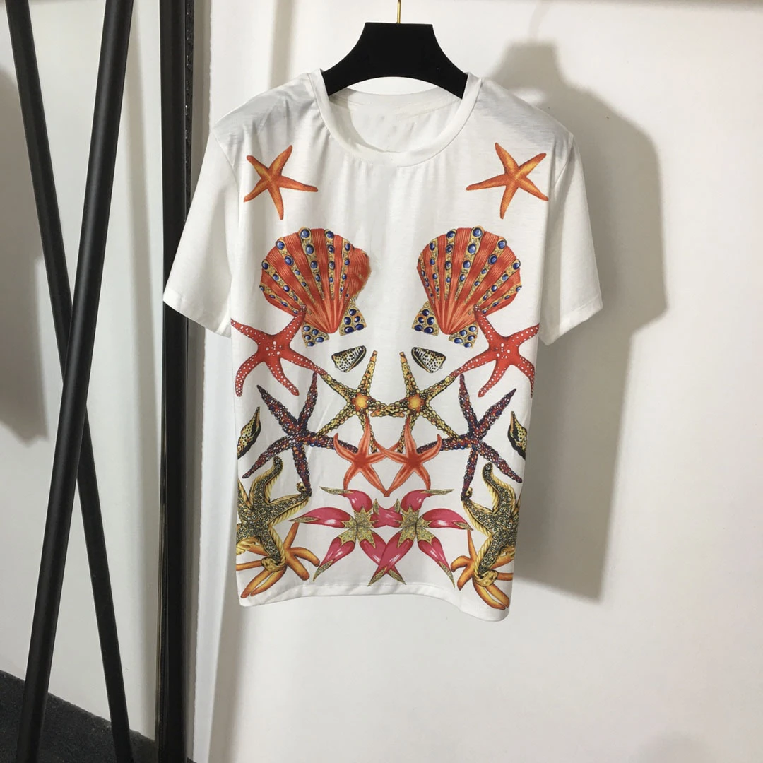 

Женская хлопковая Футболка с цветочным принтом, модель C711 на лето, 2021