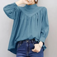 stand up collar lantern sleeve shirt female autumn new fashion high end shirt large size loose belly long sleeved shirt