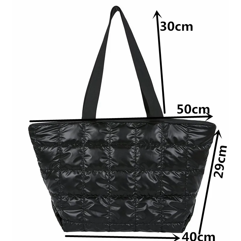 Autumn and winter new down feather rhombus bag large capacity tote Korean casual shoulder big |