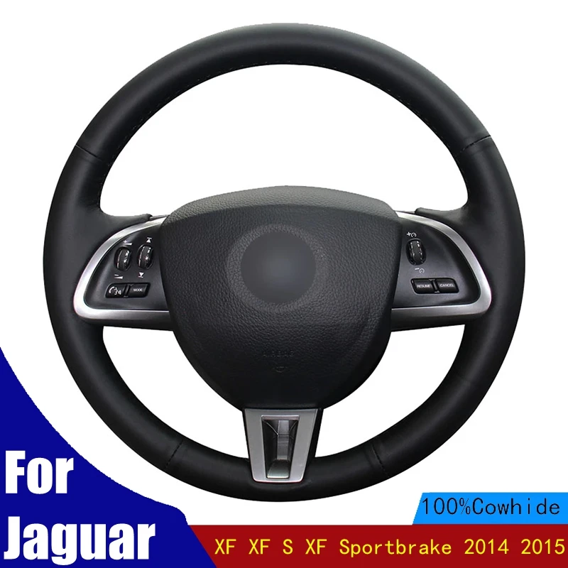 

Оплетка для Jaguar XF, XF, S, XF, Sportbrake, чехол рулевого колеса автомобиля, 2015, из мягкой черной натуральной кожи, Всесезонная, 2014