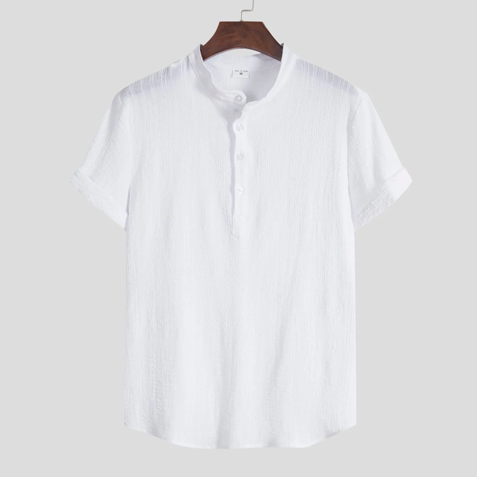 

Solid Shirt Mens Summer New Short Sleeve Casual Men Shirts Linen Breathable Stand Collar Camisas Oversize Chemise Homme 9+Colors