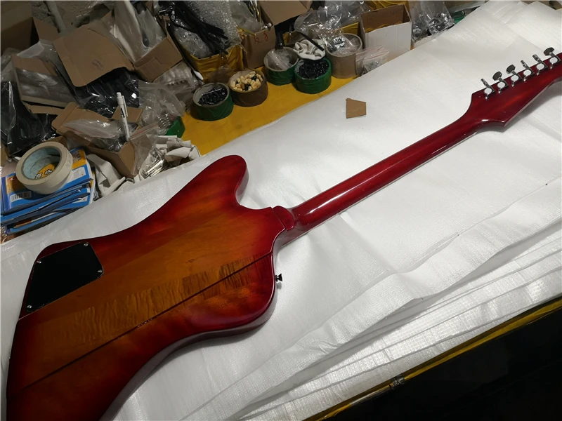 

Chinese guitar factory custom new Natural wood brownish red guitar Firebird electric guitar in stock 62