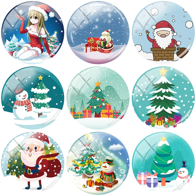

TAFREE 2019 NEW Christmas Pattern Tree 12/15//16/18//20//25 mm Glass Cabochon Dome Flat Back DIY Jewelry Making XM26