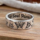 Женское кольцо с вырезами в виде бабочки, кольцо серебристого цвета с надписью в винтажном стиле, украшение ручной работы