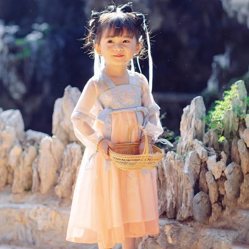 

2021 Girls' Autumn Children's Tang Costume Girls' Ancient Costume Super Fairy Machine Embroidery Ancient Chinese Clothing Dress