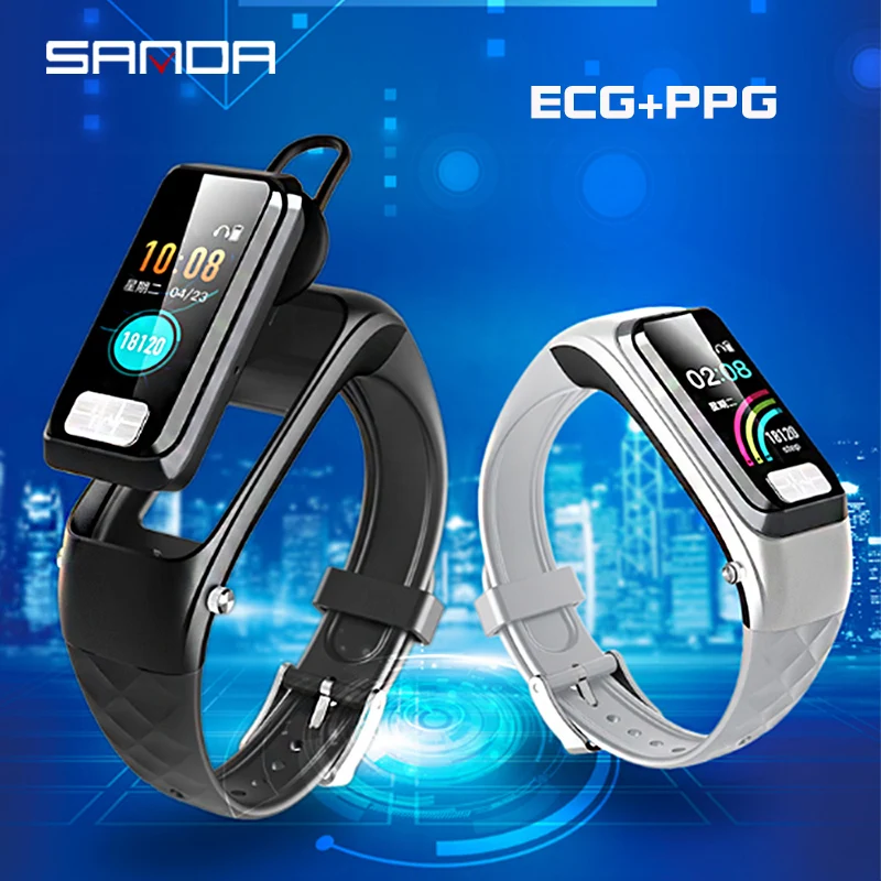 Sanda H207 Bluetooth умный Браслет кровяное давление монитор сердечного ритма Bluetooth гарнитура два в одном ответ телефон смарт часы
