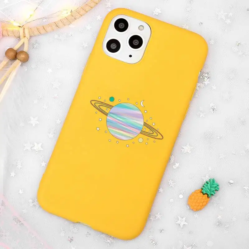 

Aesthetic space starry sky Phone Case Candy Color Yellow for iPhone 11 12 pro XS MAX 8 7 6 6S Plus X 5S SE 2020 XR