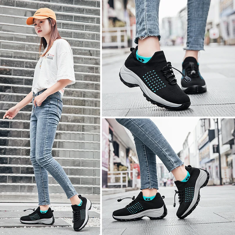 Кроссовки женские на платформе Вулканизированная подошва уличные носки плоская