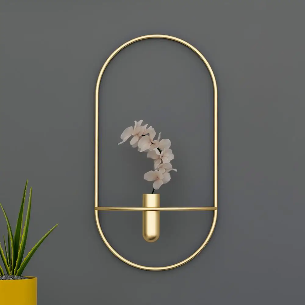 3D Metal Candle Holder Geometric Round Candlestick Wall Mounted Crafts Wedding Table Home Deco Party Festival Decoration Gifts - Цвет: Gold Flower section