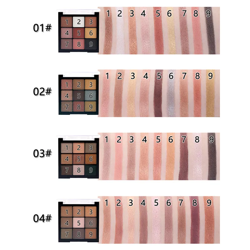 Палитра теней для век макияж мерцающие матовые нюдовые 9 цветов