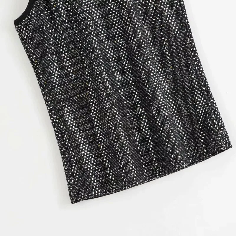

European And American Style Spring 2021 New Sexy Sleeveless Sequined Women Vest T-Shirts Female Loose Fit Tops Tees Streetwear