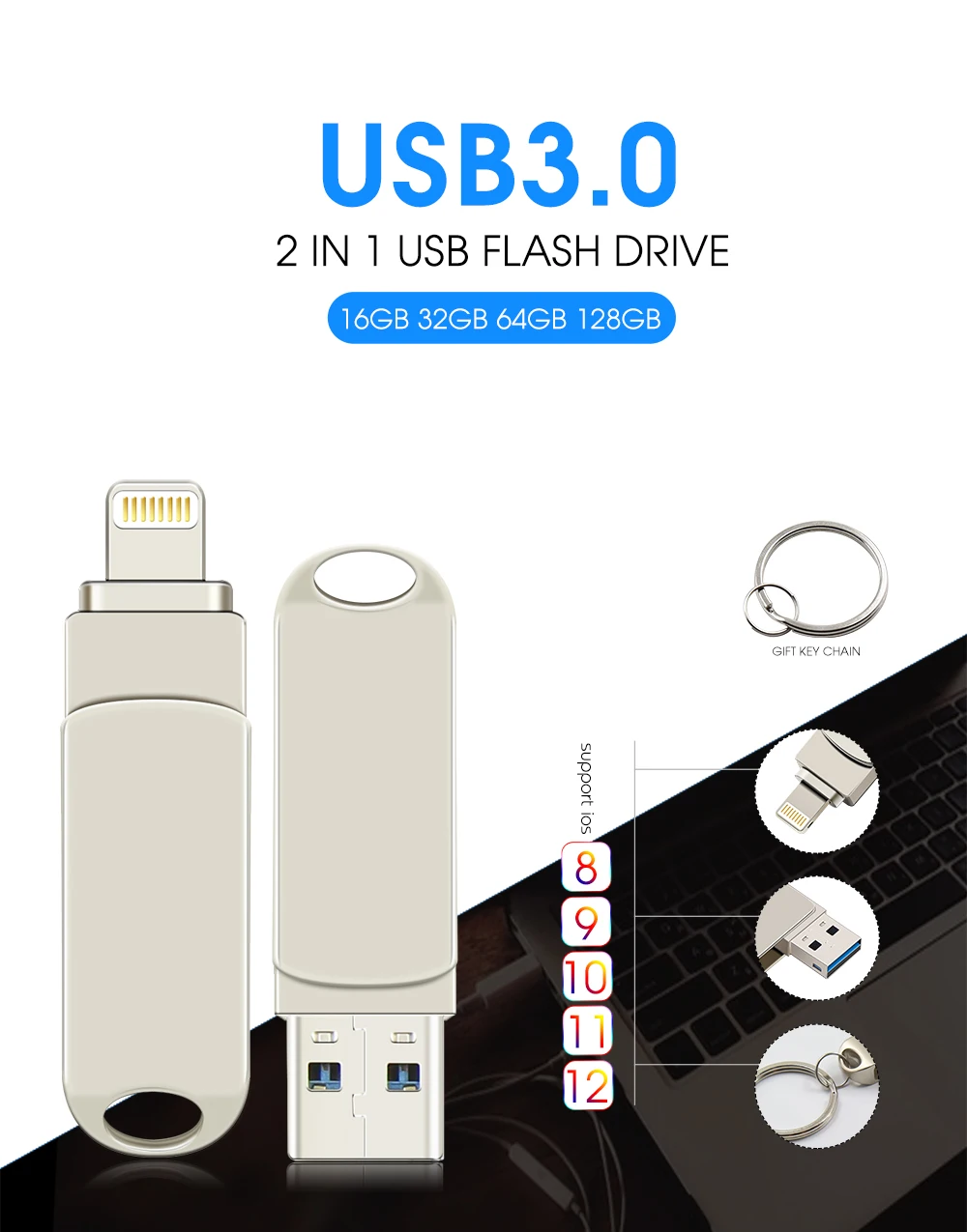 Usb 3.0 Flash Drive For iphone 8/7/7plus/6/6s Plus/5/5S/5C/ipad 8gb 16gb 32gb Pen drive 64gb 128GB OTG usb 2.0 memory stick