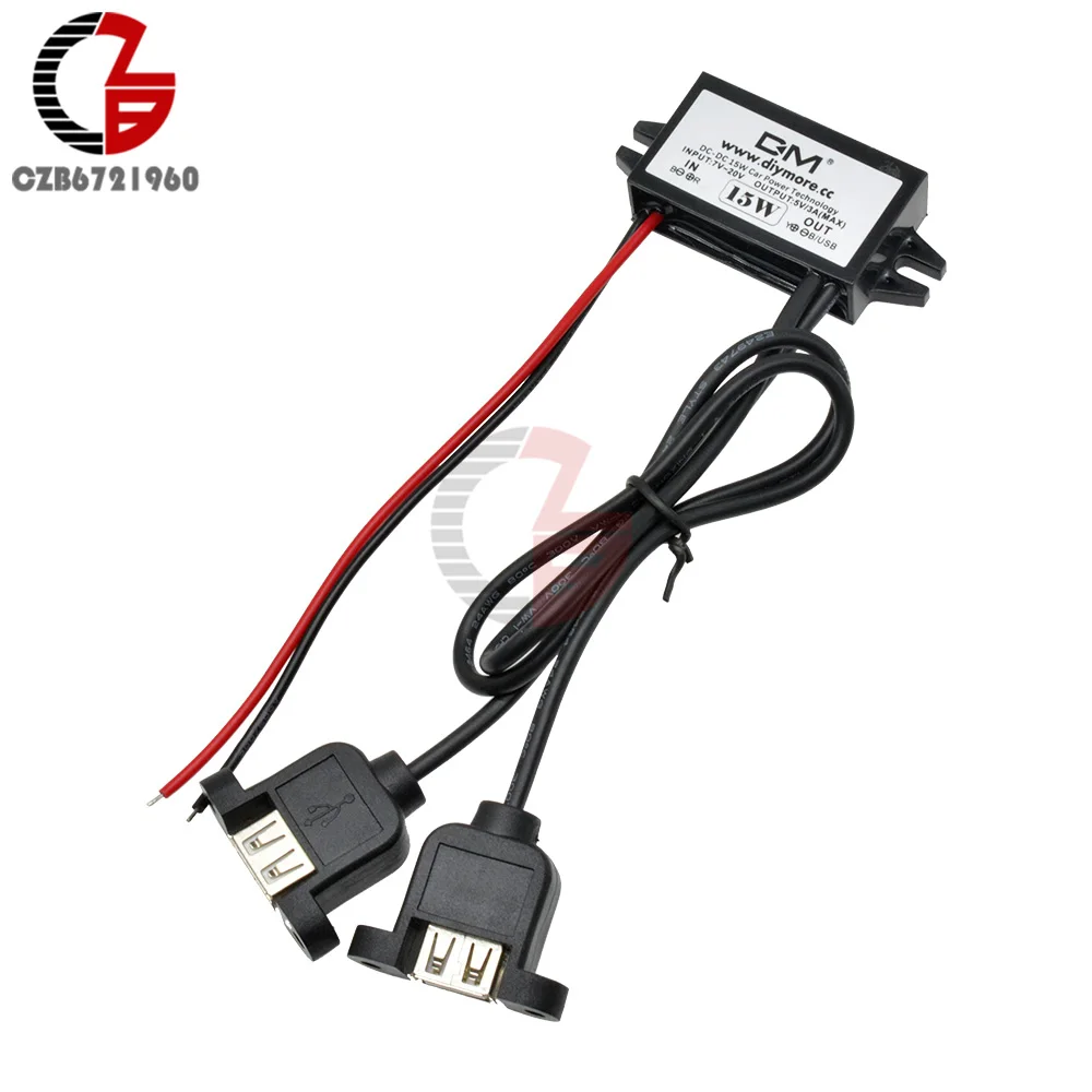 Двойной USB DC-DC 12 В до 5 В 3 А 15 Вт понижающий преобразователь питания Регулятор Адаптер для автомобильного зарядного устройства Тип USB защита от короткого замыкания