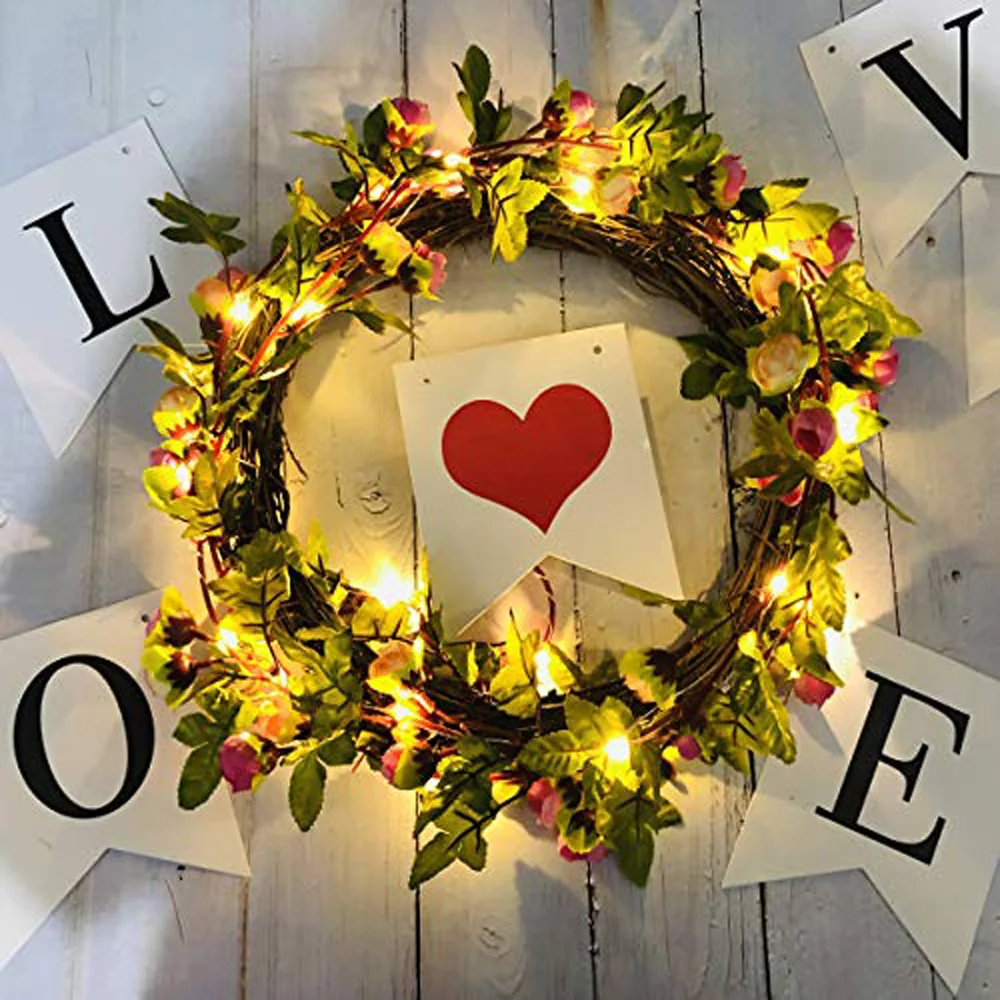 

1pc 30LED Green Leaf Sunflower Sunflower Light Battery Powered Plant Fairy Light For Valentine's Garden Craft Art Decor
