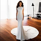 Платья Свадебные, платье-Русалка с вырезом лодочкой, с аппликацией из бисера, сексуальные, простые, элегантные, длинные, с открытой спиной, с рукавами-крылышками, 2021