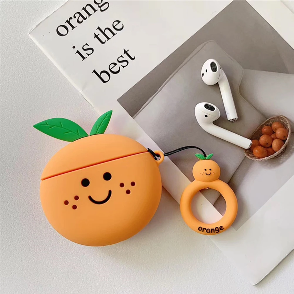 Чехол для наушников с 3D рисунком фруктов Apple Airpods 1 2 милый персиковый оранжевый