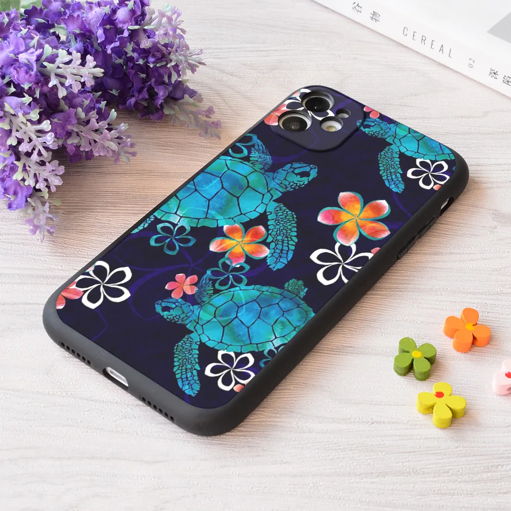 

For iPhone Sea Turtle With Flowers Print Soft Matt Apple Case
