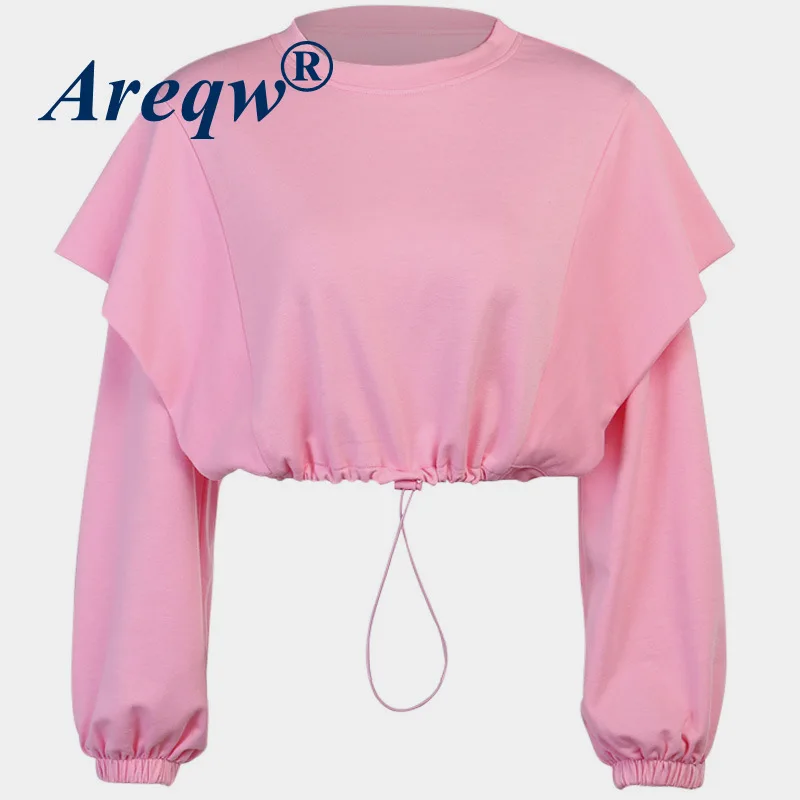 

Outline Long-sleeved Drawstring Thin Sweater Women Spring and Autumn Style Solid Color Sweet Style Women's Blouse