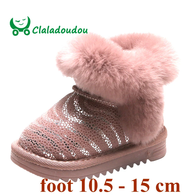 Claladoudou/11,5-15,5 см брендовая теплая зимняя обувь для принцесс для первого зимы, черные, розовые, серые, шикарные толстые плюшевые ботильоны на молнии для мальчиков