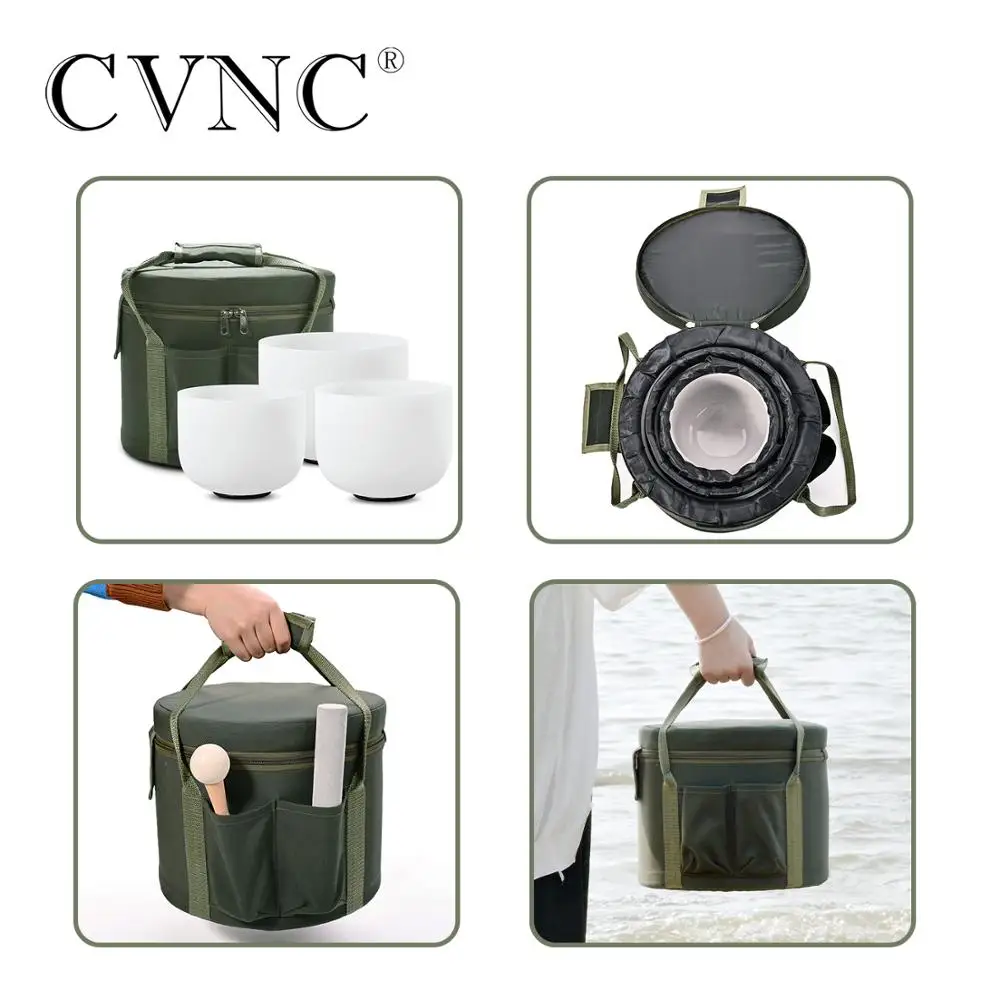 CVNC 8&quot10&quot12" Frosted Quartz Crystal Singing Bowl Chakra Set 3 pcs for Boost Immune System with Free 12" Green Liner Bag |