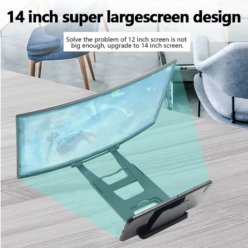 

14 inch Large Screen 3D HD Amplifier Curved Screen Mobile Phone Screen Magnifier for Smartphone Stand Enlarge