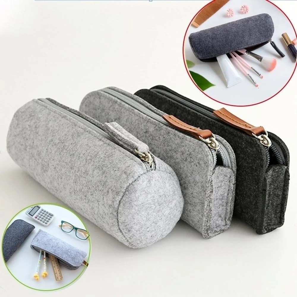 

Retro Felt Pencil Pen Case Cosmetic Makeup Coin Pouch Zipper Bag Portable Purse School Stationery Office Supplies
