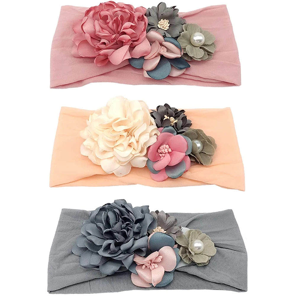3Pcs Baby Headband Turban Flower Bow Newborn Baby Girl Headbands Elastic Kids Toddler Hair Band haarband Baby Hair Accessories