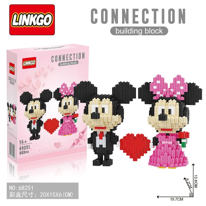 

803pcs+ Micro Diamond Building Blocks Anime Cartoon Mickey&Minnie Kawaii Mouse Model Educational Bricks Toys for Children Gifts