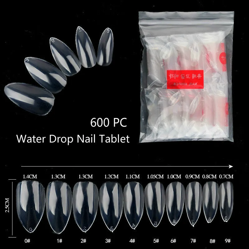 

Transparent Water Drops Full Sticker False Nail Tips UV LED Gel Polish Artificial Fake Nails With Designs 600 Pieces Manicure