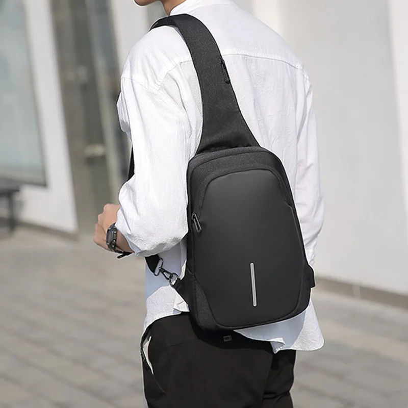

Men's Chest Bag Usb Charging Anti-theft New Fashion Male Shoulder Crossbody Bag Oxford Cloth Waterproof Man Messenger Sports Bag