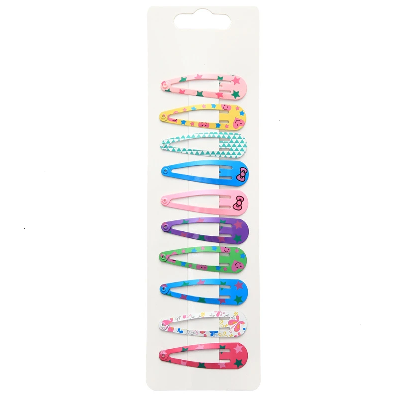 10 Pieces New Cute High Quality Printing Snap Hair Clips For Kids Solid Matel Hairpins Girls Hair Accessories Clips