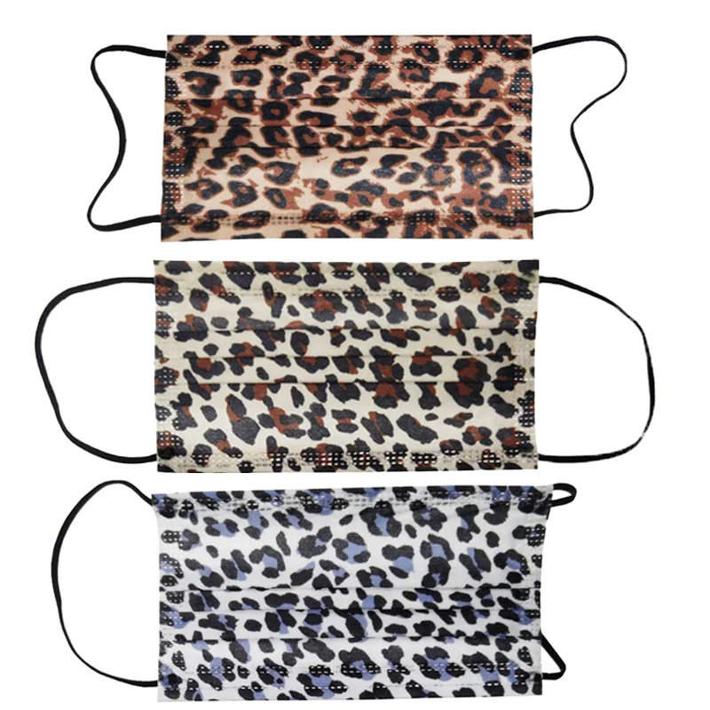 

10-100pcs Disposable Lace Mouth Mask Non-woven 3-layer Filter Face Mouth Mask Printed Multicolor Leopard Adult Mascarilla Masque