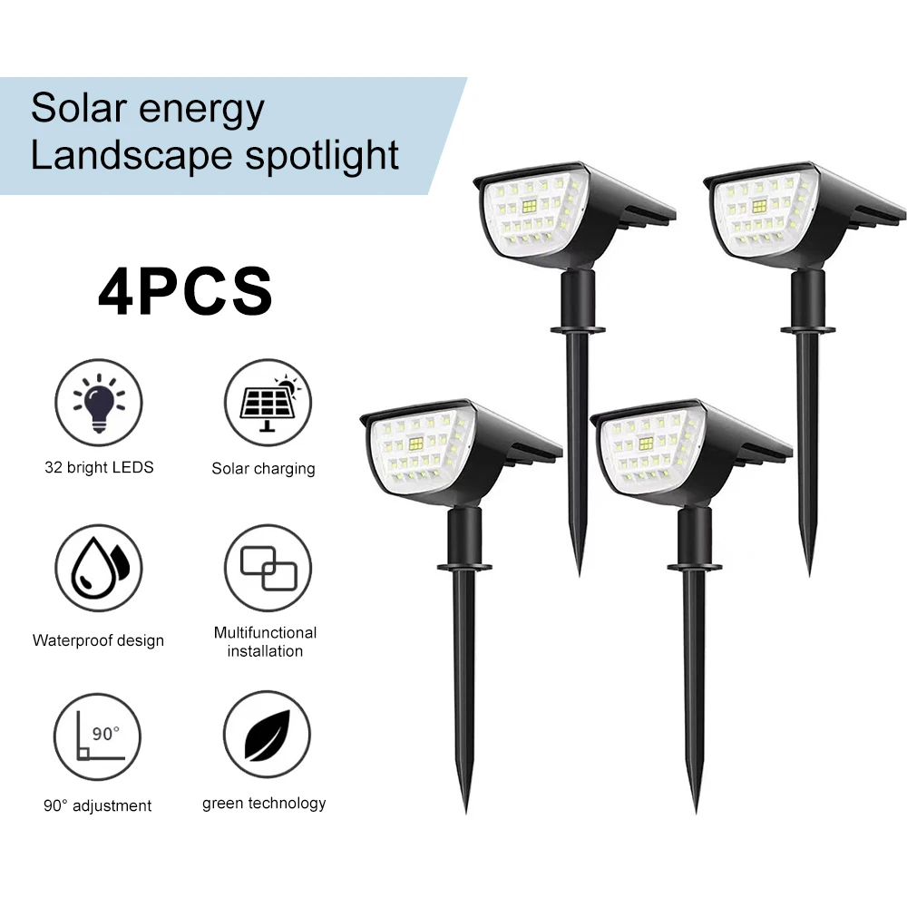 

1/2/4 шт. 32 светодиодных солнечных пейзажных точечных светильников, водонепроницаемые беспроводные Уличные светильники на солнечной батарее...