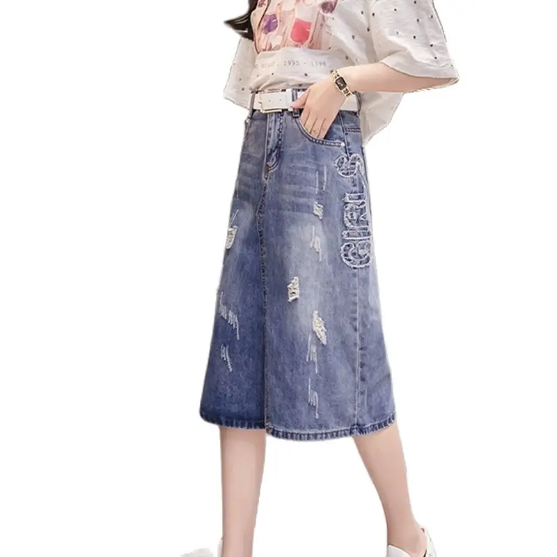 

Denim Skirt Women Large Size Summer Skirt Midi Korean Aesthetic Skirts Aesthetic Long Woman Clothes Denim Streetwear School