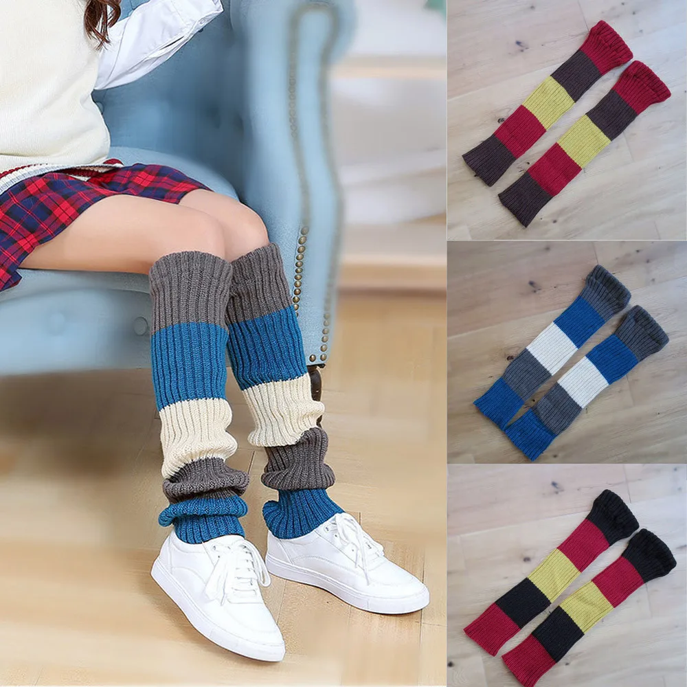 SAGACE осенне-зимние толстые шерстяные вязаные чулки длинные леггинсы в полоску для