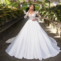 liyuke diamond white a line wedding dress with elegant stain skirt of full sleeve princess bride dress full sleeve
