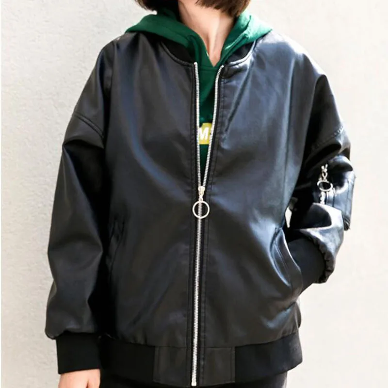 Мужская кожаная куртка весна-осень 2020 из ПУ кожи с длинным рукавом на молнии