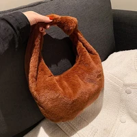 soft faux fur round totes bags with for women 2021 small winter simple solid color fashion luxury handbags purses