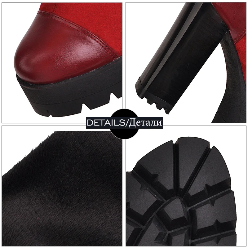 WETKISS Platform High Heels Boots Women Thigh High Boot Female Stitching Shoes Lady Round Toe Stretch Shoes Winter Plus Size 48