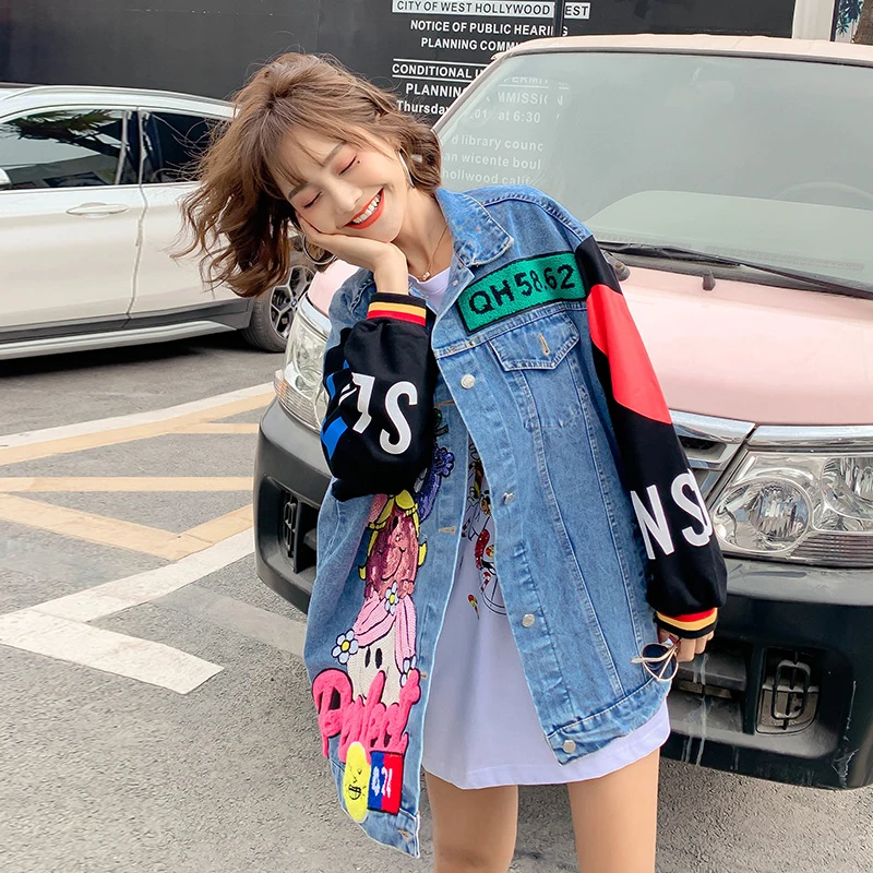 Женские джинсовые куртки с блестками шикарные в стиле пэчворк весна осень