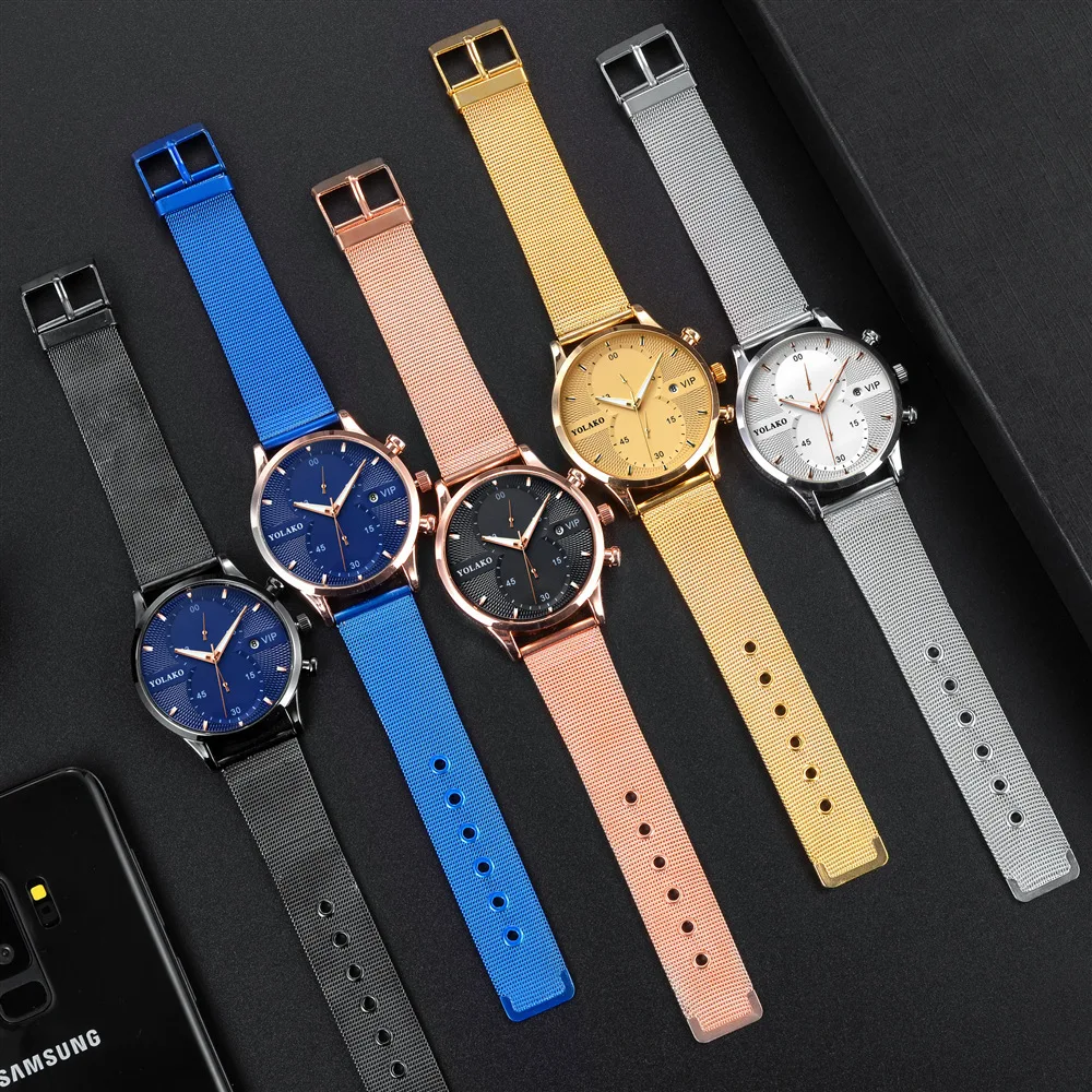 

Simple watch men's casual alloy mesh belt British style calendar men's quartz watch