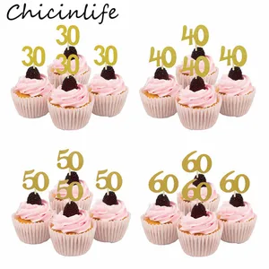 Chicinlife 10 шт. 30 40 50 60 лет, топперы для кексов, день рождения, юбилей, взрослые, 30th аксессуары для торта на день рождения, товары