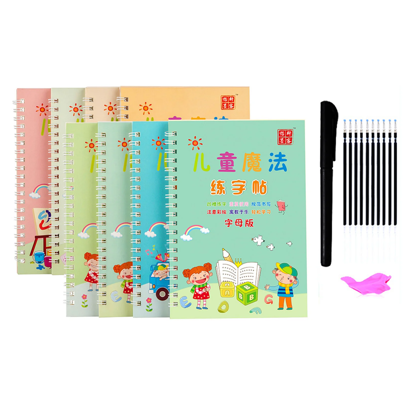 

4/8 Books Magic Practice Copybook Reusable Free Wiping English Number Lettering Handwriting Copybook Set Calligraphic For Child