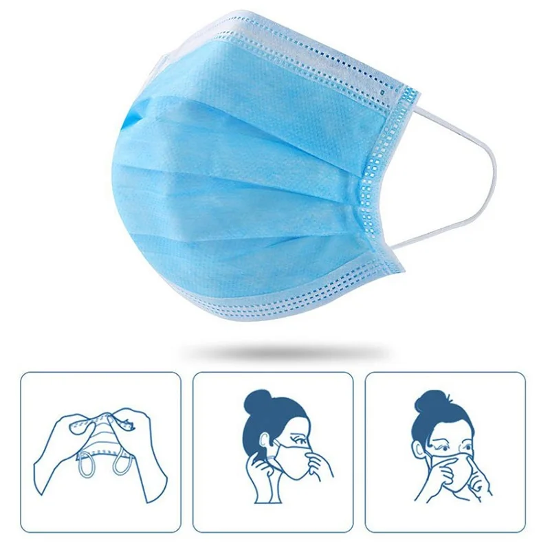 50pcs Non-woven Disposable 3 Layer Ply Filter Mask Safe Breathable Protective Anti-Dust Ear Loop Mouth Thickened Face Masks | Красота и