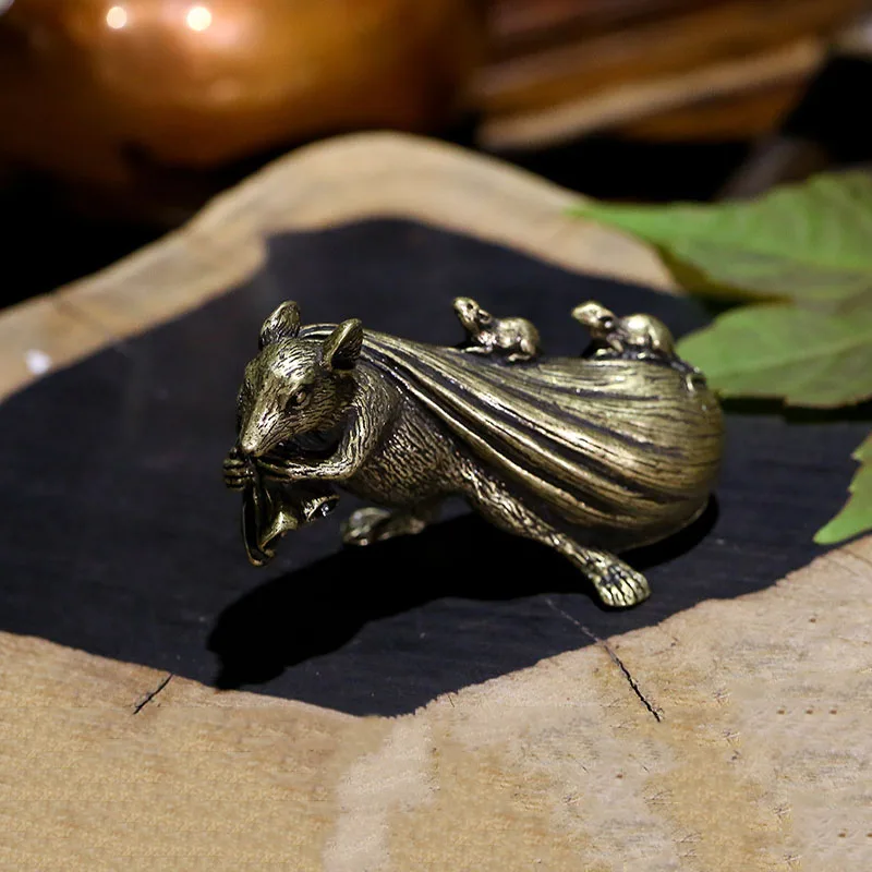 Antique Mouse Античная медь мышь золотой мешок денег чайный стол ремесло орнамент ретро латунь животное крыса чайный набор аксессуары домашний стол Декор Фигурка - Цвет: Antique Mouse